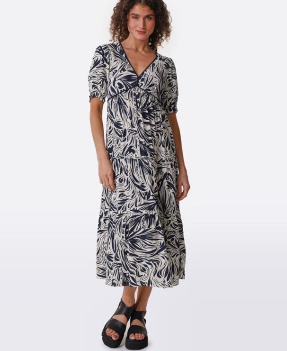 Ba&Sh Calas A-line Midi Maxi Dress Size 8 Blue White V-neck French Girl Chic